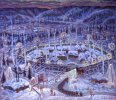 Николай Гетман. "Лагпункт Верхний Дебин. Колыма". 1985 г. Это прииск, где художник работал на добыче золота. Примерно 400 км от Магадана по Колымской трассе.