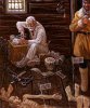 Николай Гетман. "Морг узников ГУЛАГа". 1980 г. На картине - заключенный Иван Павловский, русский инженер, который сидел с Гетманом в одном лагере. Его задача была готовить тела умерших к захоронению. Из консервных банок он делал бирки для трупов.