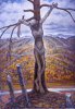 Николай Гетман. "Комарики". 1990 г. Пытка, известная еще со времен СЛОНа (Соловецкий лагерь особого назначения). Зека привязывали к дереву (в некоторых лагерях - бросали в яму) в сезон комаров (гнуса).  Максимум за час от потери крови, наступала смерть.
