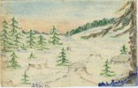 Новогодняя открытка. 24.12.1951. Сангородок Речлага (пос. Воркута-Вом, Коми АССР). Изготовлена заключенным Валентином Владимировичем Олигером в подарок солагернице Елене Владимировне Марковой (урожд. Ивановой; род. 1923).