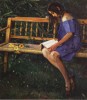 Наташа Нестерова на садовой скамейке. 1914