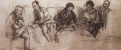 Б.А. Серебряков; Е.Е., О.К., Е.К. и Н.Е. Лансере (семейный портрет, перед отъездом Е.Е. Лансере на Кавказ, 1914)