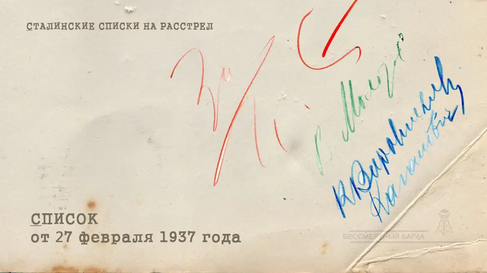 Сталинские списки: список лиц от 27 февраля 1937 года. Москва-центр и еще 13 регионов