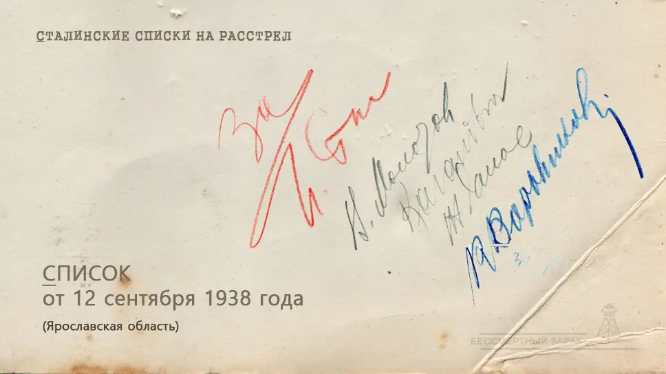 Сталинские списки: список лиц от 12 сентября 1938 года. Ярославская область