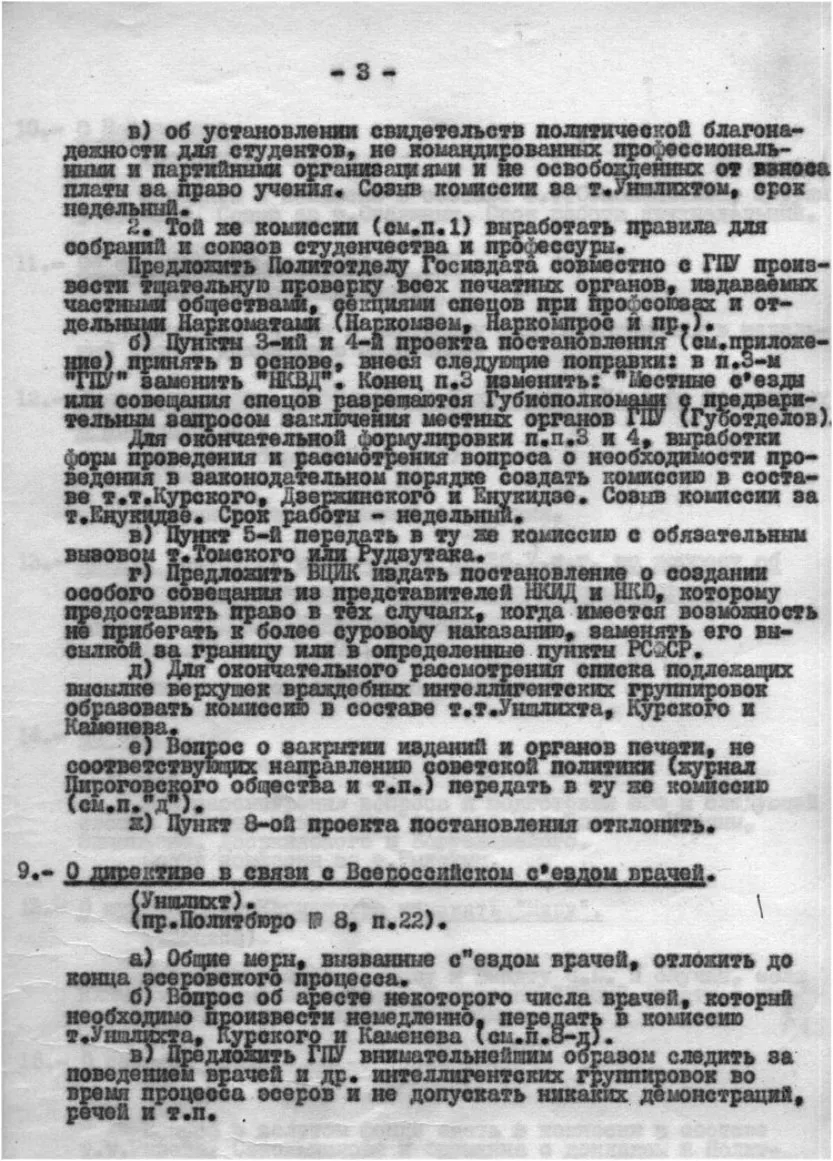 Постановление Политбюро ЦК РКП(б) о директиве в связи с Всероссийским съездом врачей. 8 июня 1922 г.