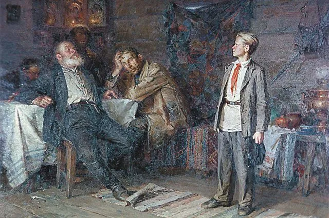 «Подвиг» Павлика в СССР был воспет. Репродукция картины художника Никиты Чебакова «Павлик Морозов» (1952 год).