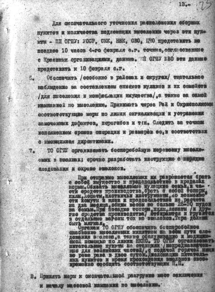 Приказ ОГПУ № 44/21 о мероприятиях по ликвидации кулачества как класса от 2 февраля 1930 г