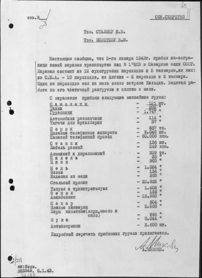 Leih- und Pachtgesetz. Konvoi 51 V, der am 2. Januar 1943 in die UdSSR ankam.