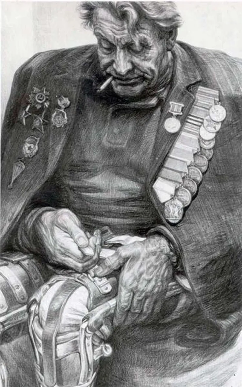 Фронтовик. Рисунок Геннадия Доброва