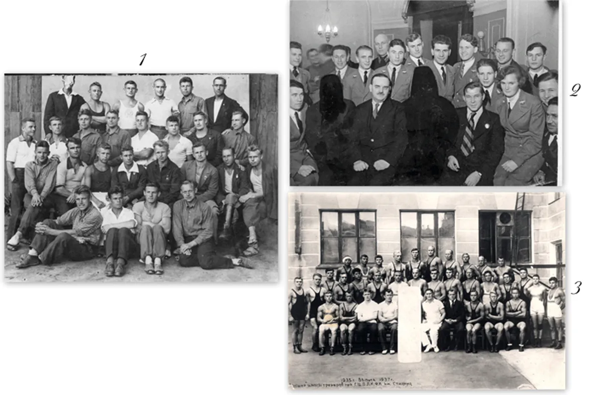 1 - Группа студентов 3 -го курса, 2 - Выпускники аэроклуба, 3 - Выпуск ВШТ 1937 г.  Хранить фотографии с изображением «врага народа» было очень опасно, поэтому их лица тщательно скрыты.