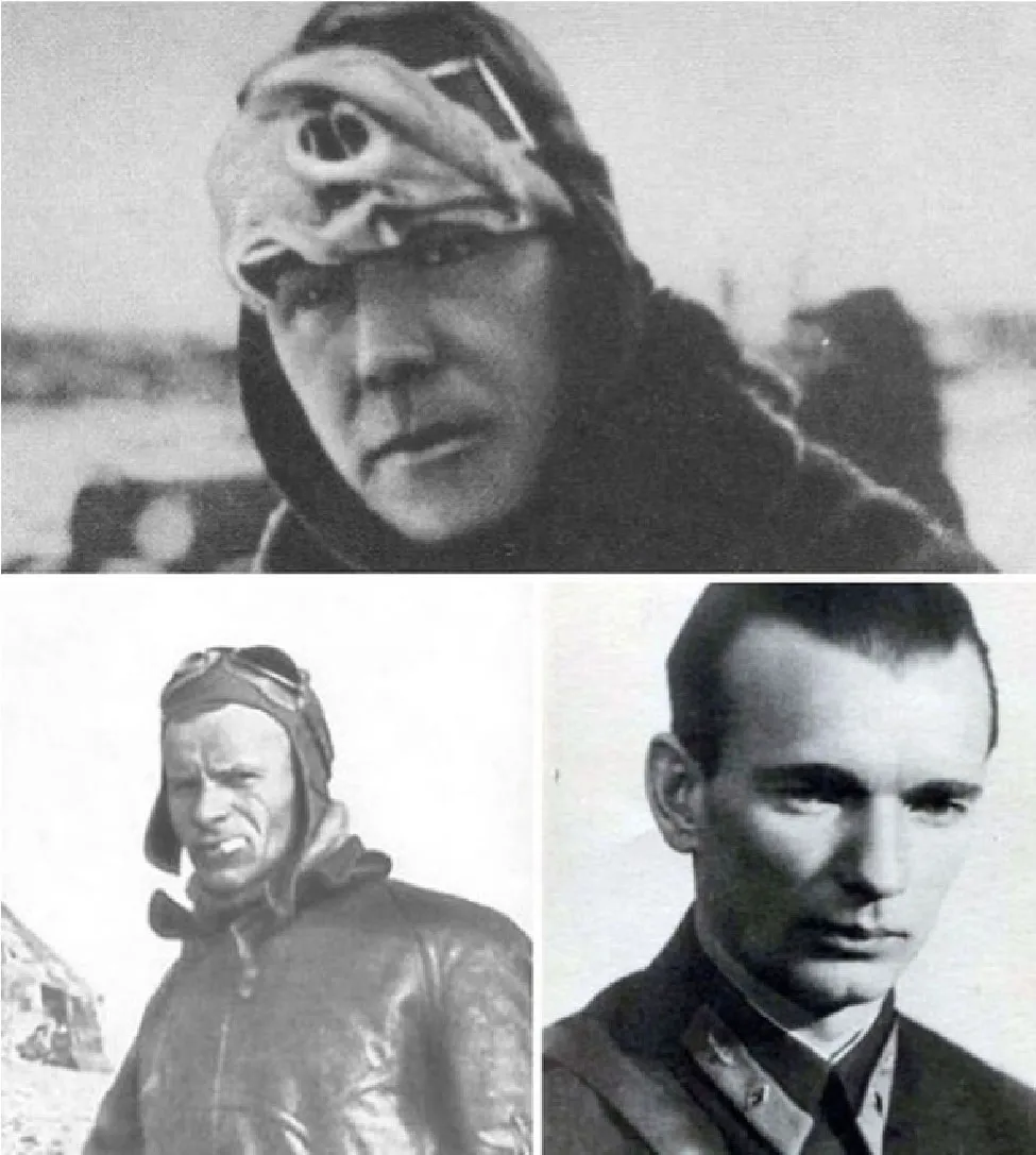 Лётчики-испытатели - Александр Анисимов, Михаил Каминский, Леонид Минов (сверху-вниз, слева направо)
